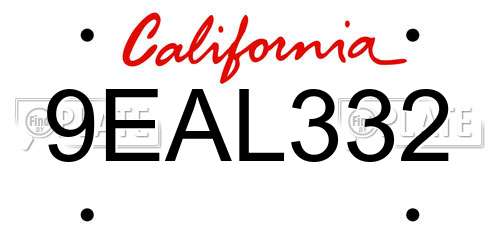9EAL332 California License Plate