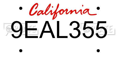 9EAL355 California License Plate