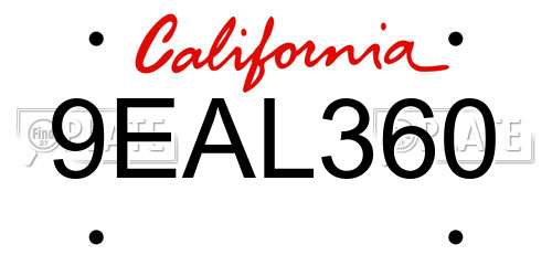 9EAL360 California License Plate