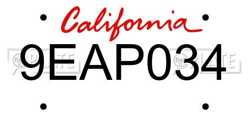 9EAP034 California License Plate