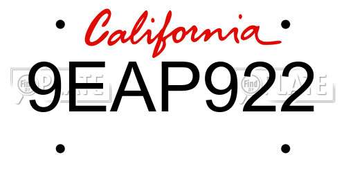9EAP922 California License Plate