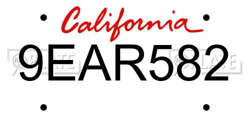 9EAR582 California License Plate
