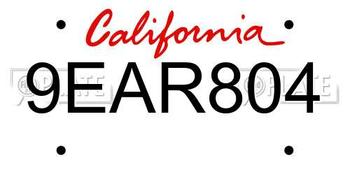 9EAR804 California License Plate