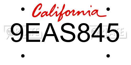 9EAS845 California License Plate