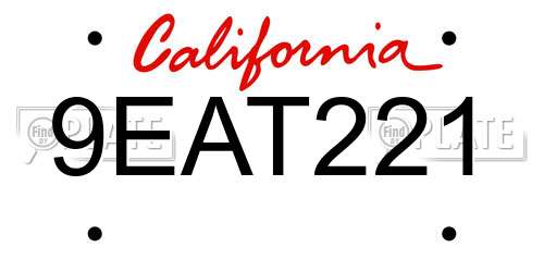 9EAT221 California License Plate