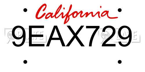 9EAX729 California License Plate