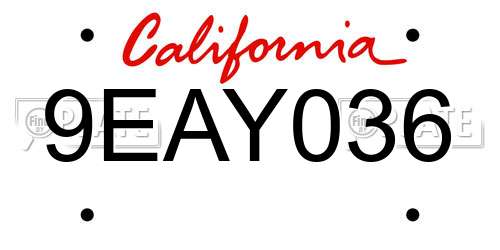 9EAY036 California License Plate