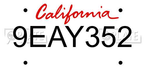 9EAY352 California License Plate