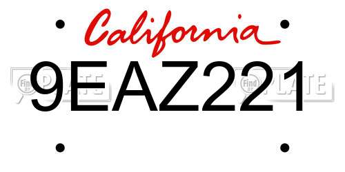 9EAZ221 California License Plate