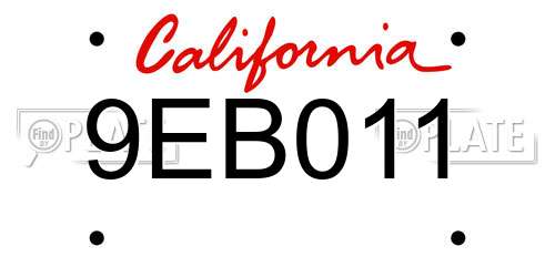 9EB011 California License Plate
