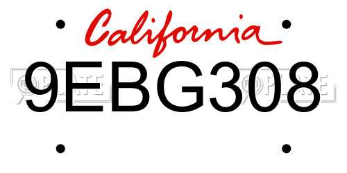 9EBG308 California License Plate