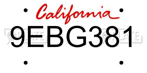 9EBG381 California License Plate