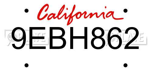 9EBH862 California License Plate