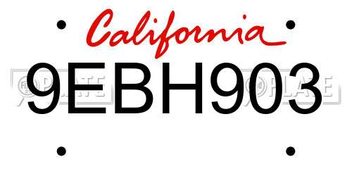 9EBH903 California License Plate