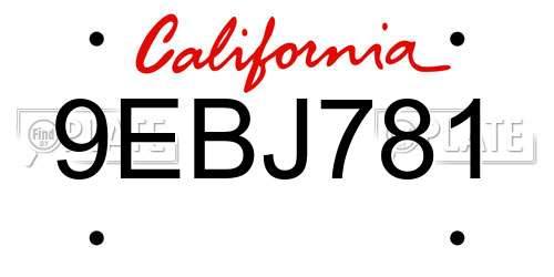 9EBJ781 California License Plate