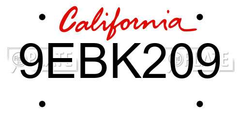 9EBK209 California License Plate