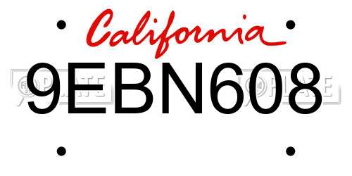 9EBN608 California License Plate