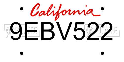 9EBV522 California License Plate