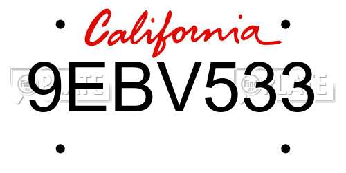 9EBV533 California License Plate