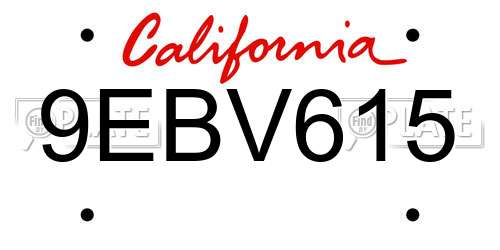 9EBV615 California License Plate