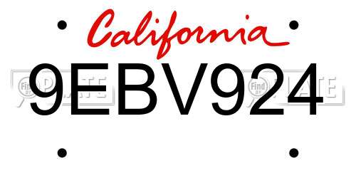 9EBV924 California License Plate