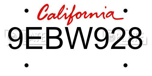 9EBW928 California License Plate