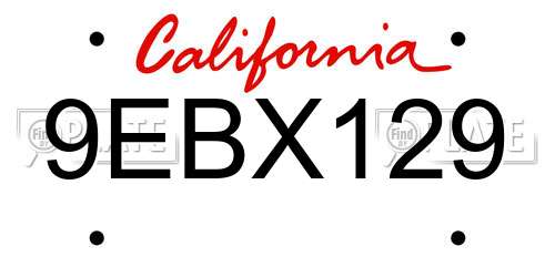 9EBX129 California License Plate