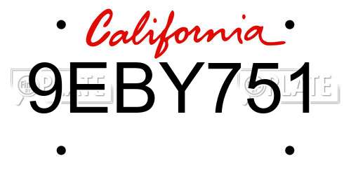 9EBY751 California License Plate