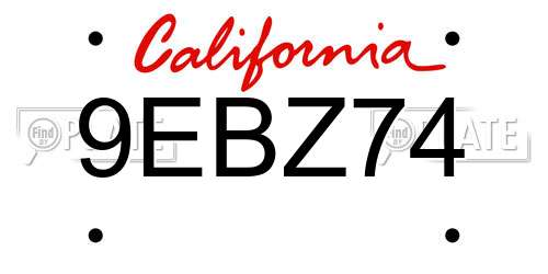 9EBZ74 California License Plate