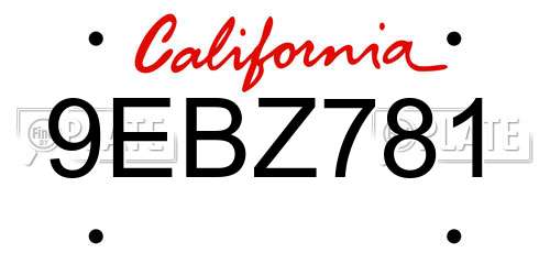 9EBZ781 California License Plate