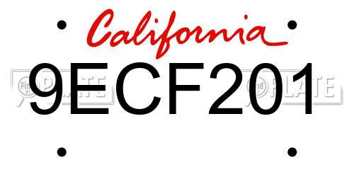 9ECF201 California License Plate