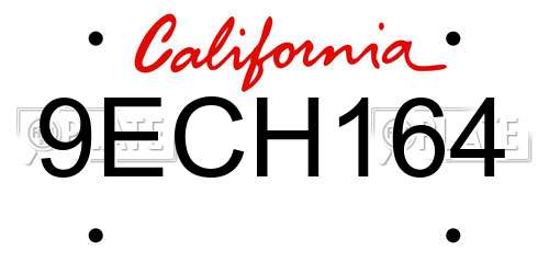 9ECH164 California License Plate