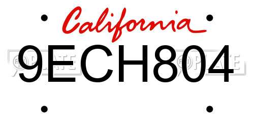 9ECH804 California License Plate