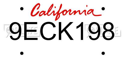 9ECK198 California License Plate