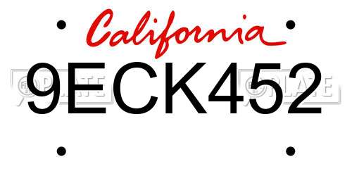 9ECK452 California License Plate