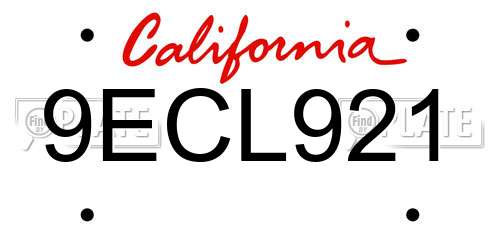 9ECL921 California License Plate