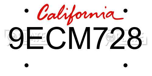 9ECM728 California License Plate