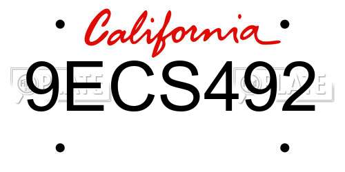 9ECS492 California License Plate