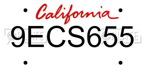 9ECS655 California License Plate