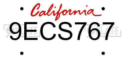 9ECS767 California License Plate