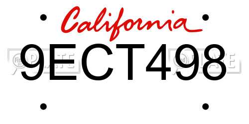 9ECT498 California License Plate