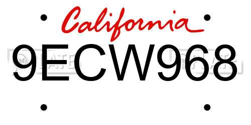 9ECW968 California License Plate