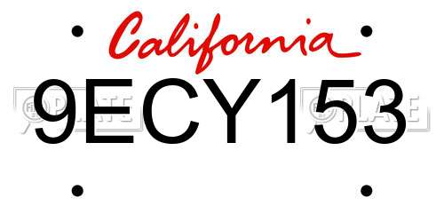 9ECY153 California License Plate