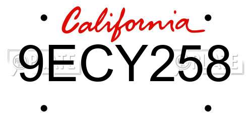 9ECY258 California License Plate