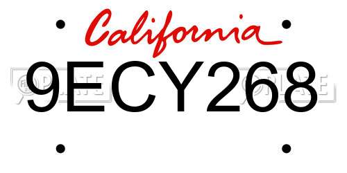 9ECY268 California License Plate