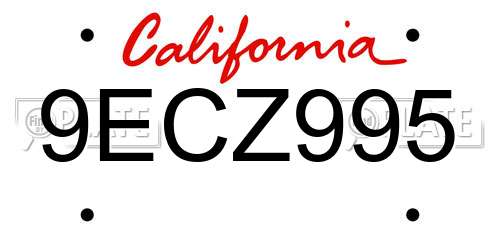 9ECZ995 California License Plate