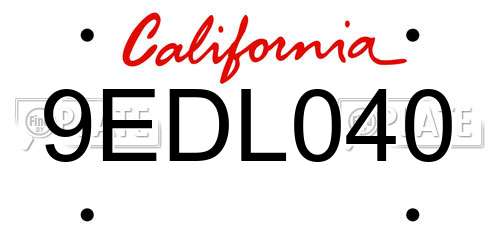 9EDL040 California License Plate