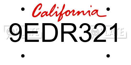 9EDR321 California License Plate