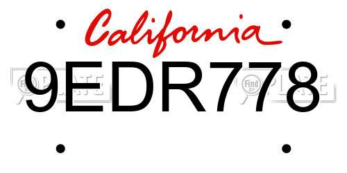 9EDR778 California License Plate