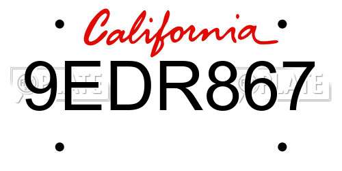 9EDR867 California License Plate